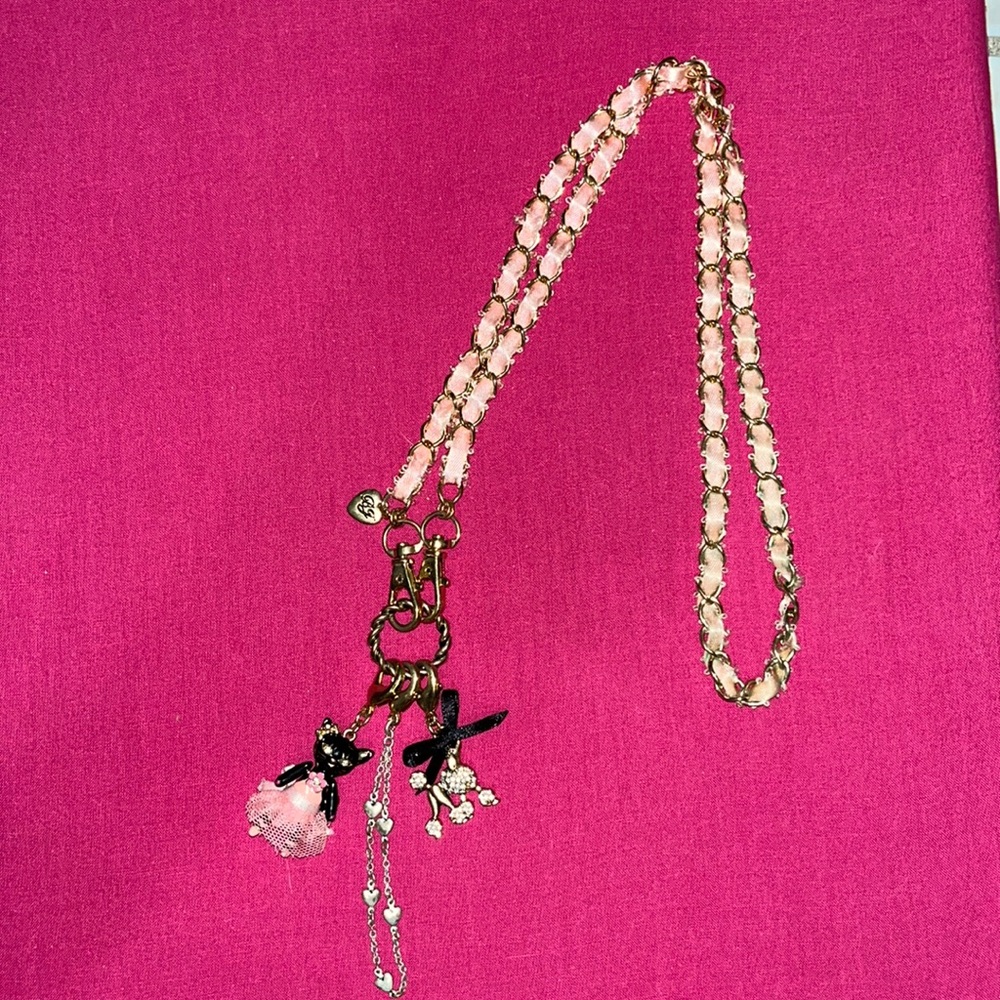 Ballerina kitty and jeweled poodle pendants on Betsey Johnson necklace